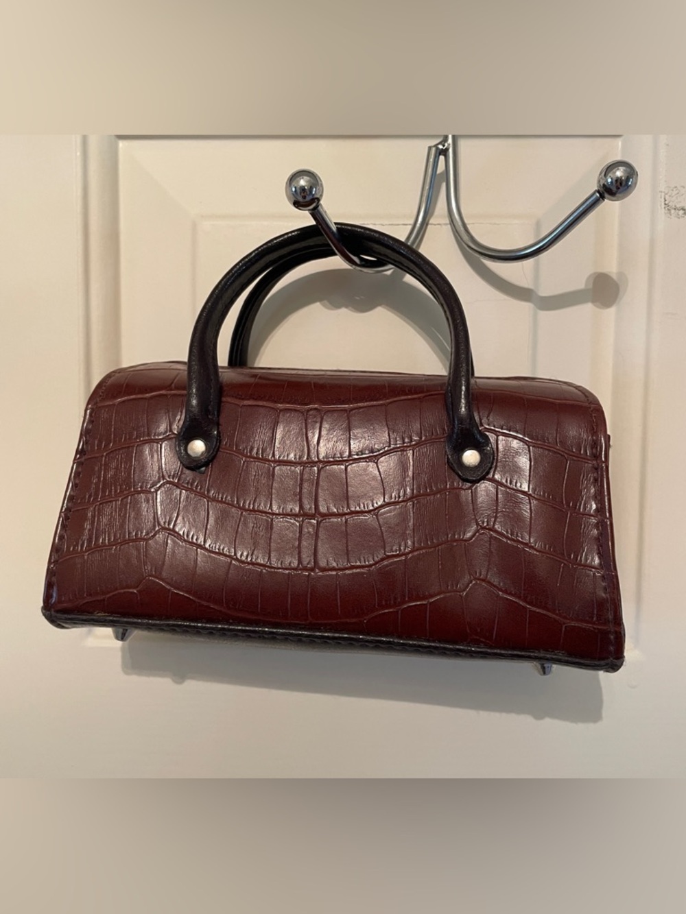 Vintage SAX Brown Croc Embossed Mini Handbag Top Handle Purse Structured